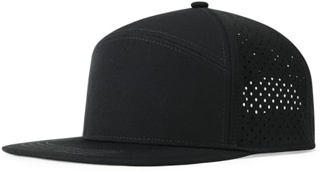 FEINION Men Flat Brim Adjustable Performance Hat Snapback Laser Perforated Baseball Cap (Black)