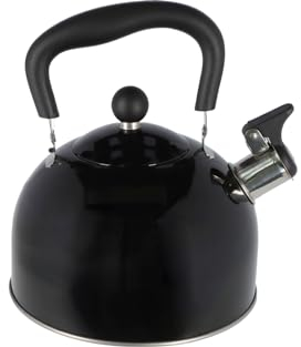 BERGER Wasserkessel Schwarz 2,2 L | Flötenkessel Teekessel Pfeifkessel aus Edelstahl für Gasherd Kaminofen Holzofen | Camping Wasserkocher mit Signalpfeife