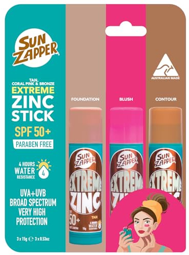 Sun Zapper Extreme Zinc Sunscreen Stick Beauty Pack – SPF 50+ Sunblock in Tan, Bronze & Pink – Made in Australia