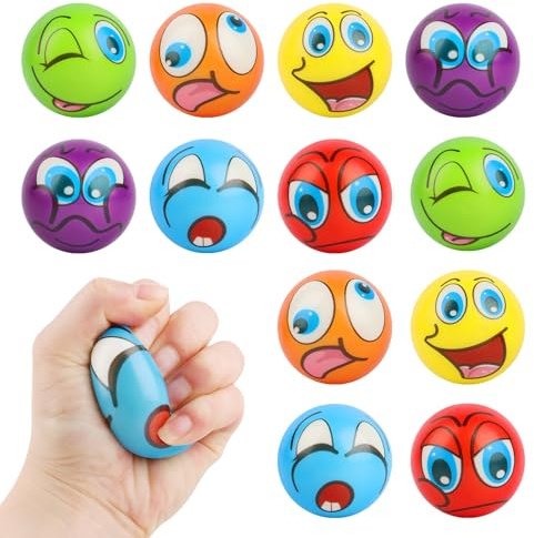 12 pcs Balles Anti-Stress Colorées,MXTIMWAN Boules à Presser Sensorielle,Antistress Adultes,Boules à Pétrir Anti-Stress,Expression Stress Balls,Boule Anti Stress de Visage Drôles pour Enfant et Adulte
