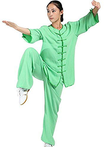 FGDIUCVN Kampfsportbekleidung Damen Kampfsport Tai Chi Uniform Kung Fu Kleidung Halbarm Wushu Anzug,Grün,M