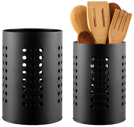 UQTUKO Porte-ustensiles de cuisine, 2 porte-couverts en acier inoxydable Panier à couverts pour organiser les ustensiles de cuisine Rangement pot ustensile , Noir