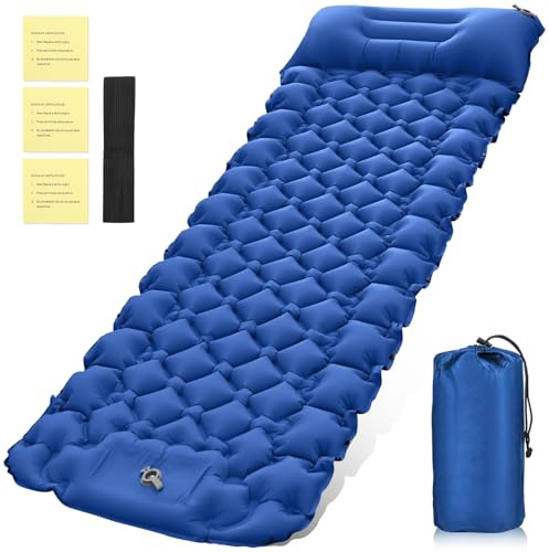 Raxfekro Colchoneta autoinflable para camping, 8 cm de grosor, colchón de aire para exteriores, con bomba de prensa de pies, cojín para senderismo y viajes