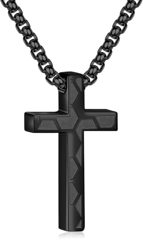 Aretas Football Collier en Forme de Croix pour Homme, Enfant et Garçon Noir Cadeau de Baptême - Chaîne avec Pendentif en Forme de Croix en Acier Inoxydable 18 Zoll, Acier Inoxydable
