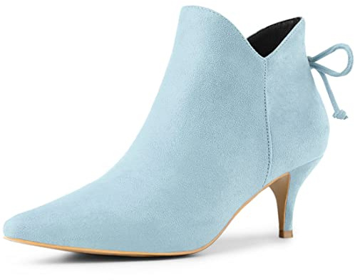Allegra K Women's Pointed Toe Kitten Heel Ankle Booties Sky Blue 5 UK/Label Size 7 US