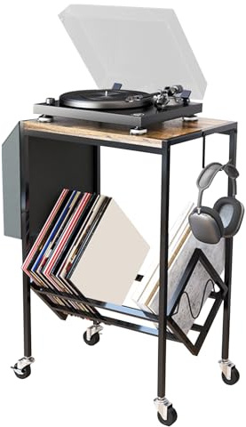 Albumhållare – dubbelvåningsskiva bord för skivspelare, förvaringsstativ för musikalver samling i vardagsrum sovrum studio arbetsplats