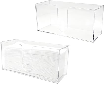 2 Pack Acrylic Paper Towel Holder, Clear Countertop Napkin Dispenser for Folded Paper Towels, Compact Hand Towel Storage Tray Suitable for Kitchen Counter, Bathroom Vanity, Restaurant Use (Clear)