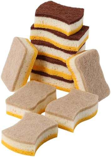 K-STH (10 Pack) 3-Layer Kitchen Sponges | 5 Shapes & 2 Colours Hygiene-Coded, Biodegradable ECO Scouring Pads & Natural Cellulose Layer, Non Scratch, Sponges Washing Up, Dishes, Pots, Worktops & Cups
