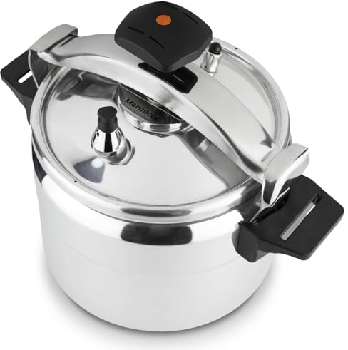 Marmicoc Alumax - Olla a Presión Tradicional de 10L, Aluminio Extra Grueso, 3 Sistemas de Seguridad, Compatible con Vitrocerámica, Gas y Eléctrica