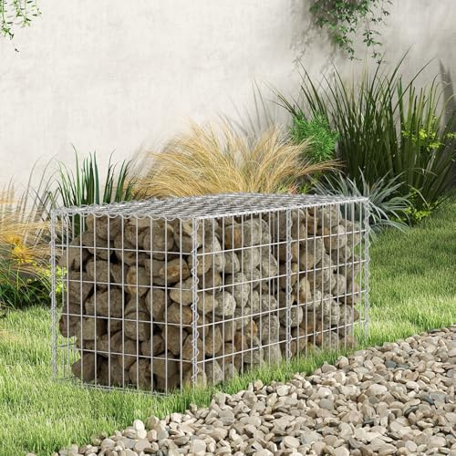 Monucep Gabioner 100 x 50 x 50 cm, förzinkad metall, gabionkorgar – stenabion för vägg, trädgård, trådkorg med 5 x 10 cm maskstorlek, 4 mm tjock tråd, 3 stycken