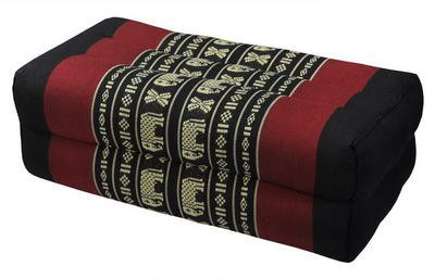 Kapok Thaikissen, Yogakissen, Massagekissen, Kopfkissen, Tantrakissen, Sitzkissen - schwarz/rot Elefant (Meditation - 12x18x37)