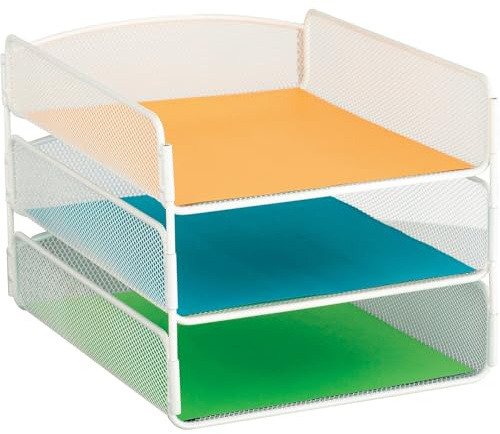 Safco Onyx Desk Organizer, 3 Trays, Office and Classroom Mailbox, Paper and Mail Sorter, Steel Mesh, White