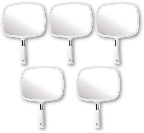 MIRRORVANA Stor och bekväm handspegel med handtag – vit (5-pack, 33 cm x 23 cm) | Handspegel för frisörer och frisörer – perfekt för hem, resor och smink, distorsionsfri HD-reflektion