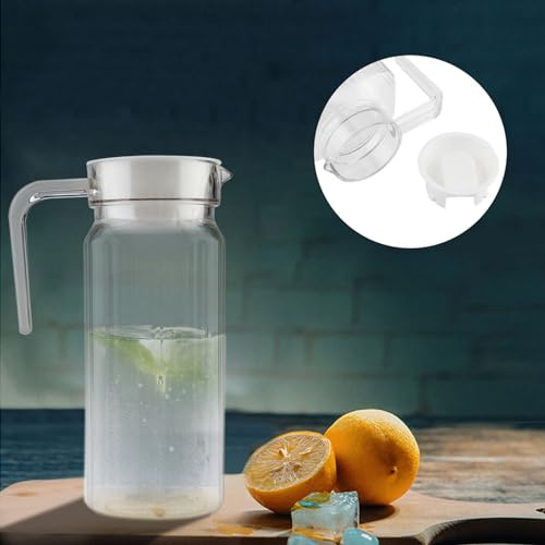 Acrylic Beverage Drink Pitcher with Lid and Handle Ribbed Striped Bottle Glassware Drinkware Water Ice Cold Dispenser for Bar Home Application(800ML)