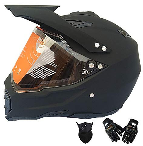 MRDEAR Casque Motocross Adulte avec Visiere Gants Masque, Casque Cross Integral Noir Mat Casque VTT Homme Set de Casque Moto pour Velo Quad Enduro ATV Downhill Scooter,S