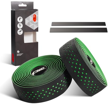 CNC Bike Handlebar Tape, Road Bicycle Bar Tapes, 2 Pcs Cycling Handle Wraps for Mountain Bike, Black/Blue/Green/Red/White/Yellow/Pink (Green)