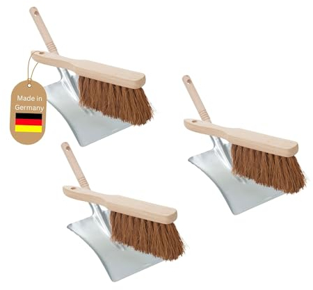 Novaliv 3X Kehrschaufel Set verzinkt Kokos Handfeger und Schaufel Set Kehrset Kehrgarnitur Dustpan and Brush HandKehrset Handfeger Kokosborsten Besen Kokos Handbesen