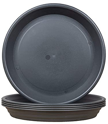 LIKOSO Juego de 5 Platos para Macetas, Gris Platillos Mandejas de Goteo Plástico para Plantas de Flores de Jardín Interior y Exterior - 27 cm
