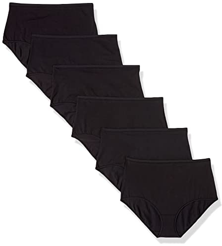 Amazon Essentials Ropa Interior de Talle Alto en Algodón Mujer, Pack de 6, Negro, 42