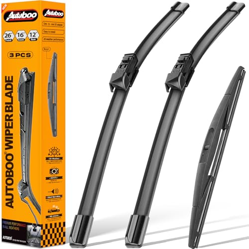 AUTOBOO 26+16 Windshield Wipers with 12 Rear Wiper Blade Sets Replacement for Subaru Crosstrek Impreza 2018 2019 2020 2021 2022 2023-Original Factory Quality (Pack of 3)