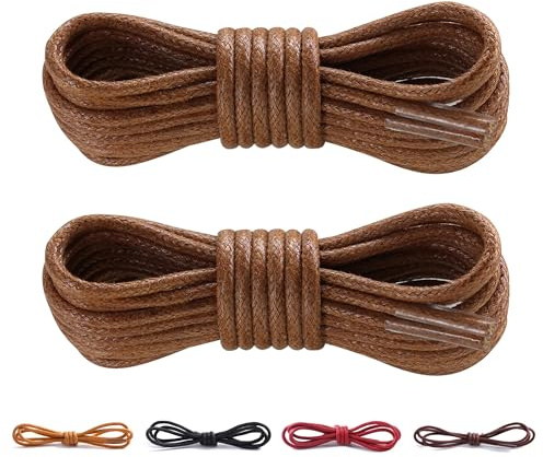 CCSOFTIME 2 Pares Cordones Redondos Encerados,Cortos Cordones Marrón para Zapatos de Vestir Traje Oxford Botas,Cordoneras para Botines de Hombre Mujer Niños Adultos,Cordones Zapatos Vestir 80cm