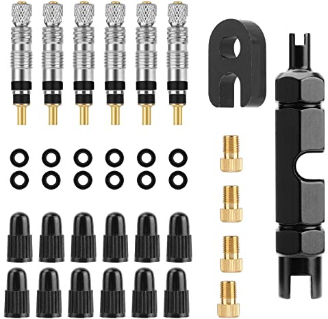 Oumers Bicycle 36PCS Presta Valve Sets, Schrader Adapter, 2-in-1 Presta Valve Core Tool, Portable Storage Box