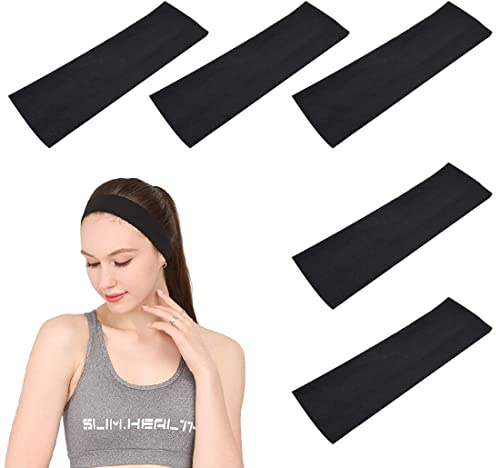 CUHZA Bandeau de Sport, 5 Pièces bandeaux élastiques Unisexe, Bande de Cheveux Antidérapant, Évacuation de l'Humidité Elastiques Unisexe Bandeau pour Tennis Yoga Fitness Course Pilates Hommes Femmes