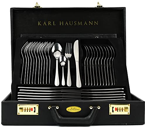 KARL HAUSMANN Set di Posate Acciaio Inox - 72 Pezzi - 12 Persone - Servizio set Forchette Cucchiai e Coltelli - Lavabile in Lavastoviglie - Con Valigetta con Posate da Tavola e Paletta per Torte