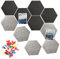 Pizsieat 10 Stück Pinnwand Filz Selbstklebend Hexagon Bulletin Board mit 30 Reißzwecken,Sechseckig Filztafel für Kinderzimmer Klassenzimmer Büro und Arbeitszimmer(Schwarz, Grau)