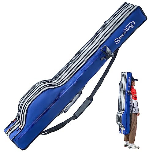 Sougayilang Angelrutentasche – 3-lagiger Organizer, Stangenkoffer, Aufbewahrungstasche, Ruten- und Rollenträger für Reisen – 160 cm