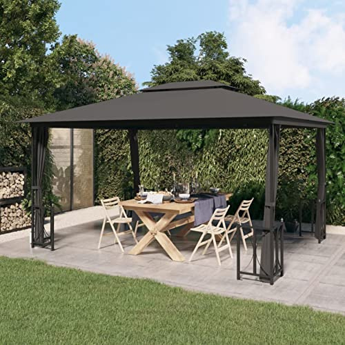 Tidyard paviljong med sidoväggar och dubbeltak paviljonger trädgårdstält, trädgårdspaviljong, festtält, terrasslusthus för trädgård, gård, UV- och vattenbeständig, 3 x 4 m antracit
