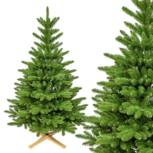 Künstlicher Weihnachtsbaum 150 cm Nordmanntanne I Tannenbaum Künstlich inkl. Holzständer und Aufbewahrungstasche I Hochwertige Äste aus PVC I Dichte Nadeln I Hergestellt in der EU