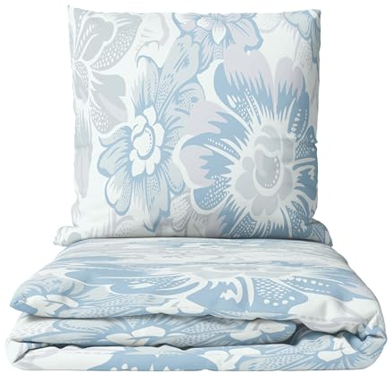 Leonado Vicenti Biber Bettwäsche 135x200 Winter Set flauschig Feinbiber geblümt Blau Beige Kissenbezug 80x80 cm mit verdecktem Reissverschluss