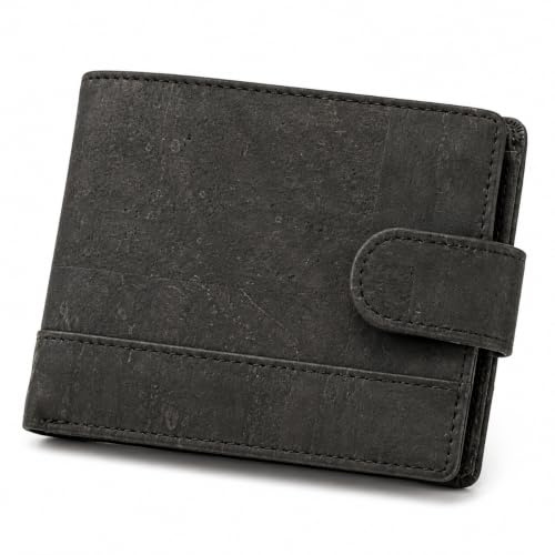 Assisi Style Vegan Wallet for Men, RFID Cork Bifold, Coin Pocket, Black | FSC certified, sustainable, cruelty free; 8+ card slots; water resistant; gift boxed for him, dad, husband; Father's Day
