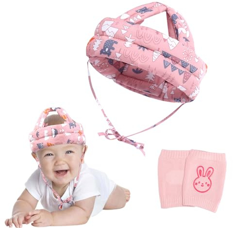 DHWEKU Bambino Cappello di Sicurezza,Casco Neonato,Casco Neonato Prevenzione Delle Cadute, Protezione Della Testa del Neonato,Neonati Casco Protettivo Regolabile,Baby Head Protection,foresta rosa