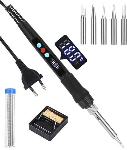 Yulado Fer à Souder,Kit de Fer a Soudure 100W,Visible Fer à Souder Électrique,Fer à Souder Etain de Précision,Temperature Réglable 180℃~500℃,5 Pointes Fer à Souder,Fil à Souder,pour Réparation Soudage