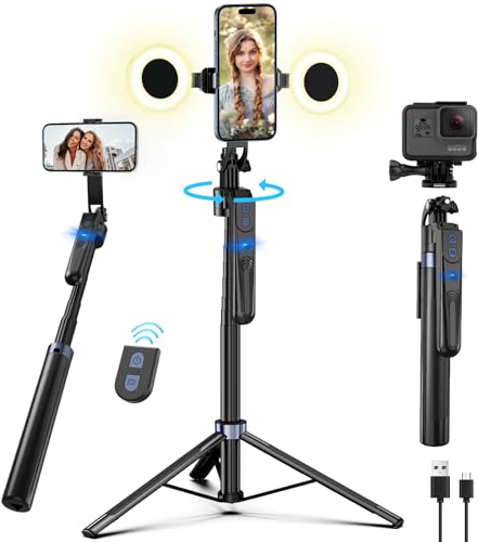Tripode Facial Automático Seguimiento con Luz,180cm Palo Selfie para movil de 360 Grados,Tripode Soporte iPhone y Android para teléfono móvil para Viajes,vlogging