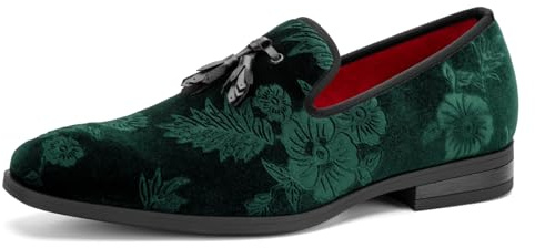 JITAI Velvet Loafers for Men Dress Shoes for Tuxedos Shoes and Suits Shoes, Green/30, 11 US