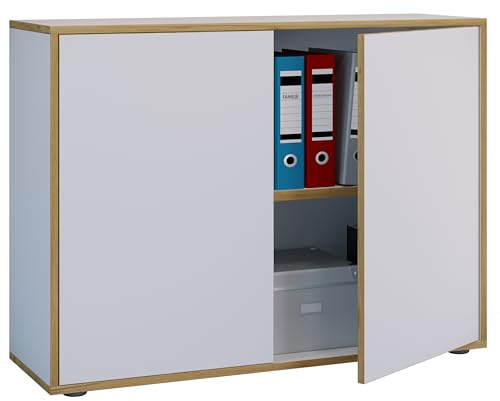 VCM Armario de Oficina de Madera Archivador Mobiliario de Oficina Armario Salia 2 Pliegues Anchura 100 cm Puertas batientes Blanco
