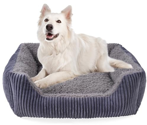 TWDEPART Orthopädisches Hundebett für mittelgroße Hunde, waschbares Plüsch-Hundesofa mit Cordbezug, rutschfest, Grau, 89 x 63 cm