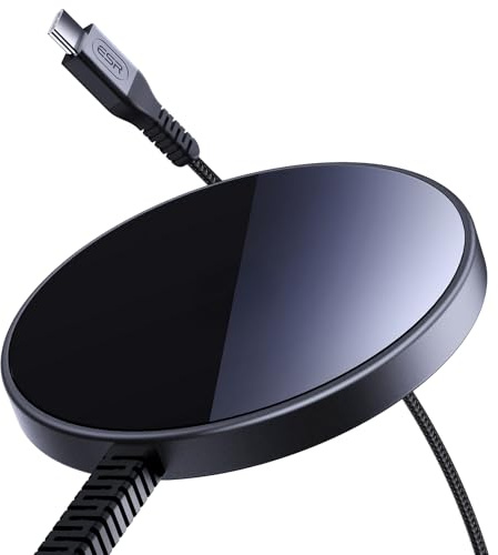 ESR för Magsafe-laddare, 15 W trådlös laddare, Qi2 Magsafe-laddare för iPhone 17/16/15/14/13/12, AirPods 4/3/Pro/Pro 2, Galaxy S25, stark magnetisk laddningsplatta med typ-C-kabel, svart