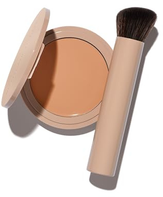 No Makeup Makeup Foundation + Brush Duo, Cream-Balm Formula Conceals, Corrects and Camouflages with Skin-Tone Adaptive Flexshade Technology, Buildable, Long-Lasting, Cruelty-Free, Vegan, Light Medium