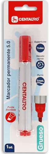 Centauro - Pennarello permanente rosso, 5 mm, punta smussata, inchiostro base olio, asciugatura rapida, adatto a tutte le superfici, metallo, vetro, stagno, plastica, pellicola fotografica, legno,