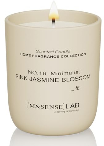 M&SENSE Scented Candles 150g Pink Jasmine Blossom Natural Soy Wax Candle Long Burning Minimalist Aromatherapy Candles, Perfect Christmas Gifts for Women and Men.