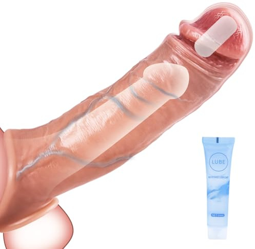 Vibrating Penis Sleeve Sex Toys for Man, Silicone Penis Extender Cock Ring with Powerful Vibrations Sex Toy Ultra-Soft Realistic Penis Enlarger Dildo Reusable Condom Adult Couples Sex Toys Flesh 8 in