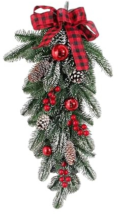 Türkranz Weihnachten, 70CM Weihnachtskranz Haustür Weihnachtsdeko Kranz mit Schleife Weihnachten Deko Türkranz Weihnachtsdeko Innen Türschmuck Weihnachtstürkranz für Tür Fenster Wand (C)