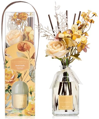 COCORRÍNA Fiore Diffusore Profumo Ambiente 250ml, con Bastoncini, Neroli Vanilla, Fragranza Naturale e Durevole, per Soggiorno, Camera da Letto, Bagno, Idea Regalo per Donna