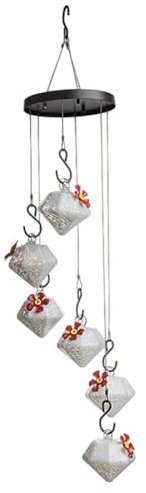Holdes Distributeur automatique de nourriture pour colibri à suspendre - 6 boules - Carillon éolien - Décoration extérieure - Distributeur de nourriture pour oiseaux, jardin, terrasse, balcon, fenêtre