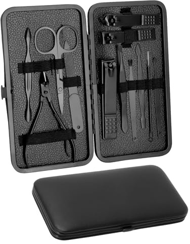 Set de Manicura y Pedicura Profesional 12 en 1,con Herramientas Remover Cutícula Cortauñas de Acero Inoxidable con Caja de Cuero Kit Cuidado de Uñas para Hombres y Mujeres Ideal para Hogar o Viaje