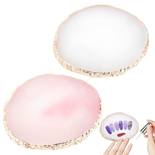 YIPFEN 2 Palettes de Nail Art en Résine, Palettes de Mélange de Maquillage et Présentation pour Ongles, Outils de Mélange Cosmétiques (Blanc, Rose)
